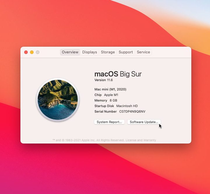 The About This Mac screen in MacOS Big Sur.