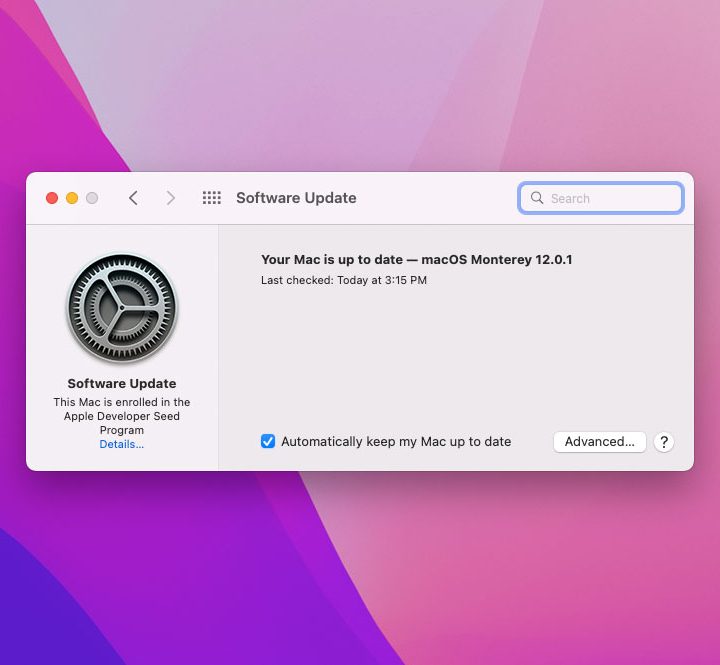 The Software Update screen in MacOS Monterey.
