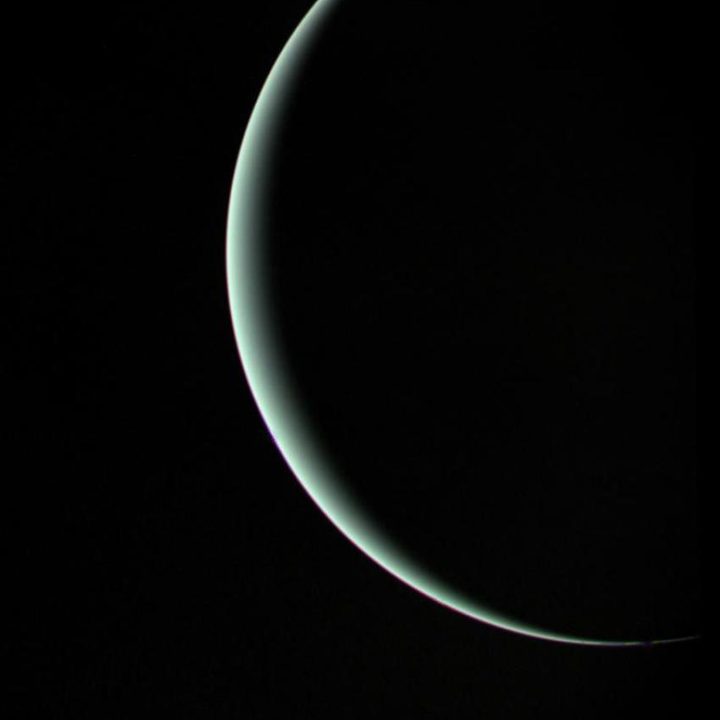 The final image of Uranus taken by the Voyager 2 space probe on 25 January 1986. The spacecraft was about 1 million kilometres from the planet at the time.
