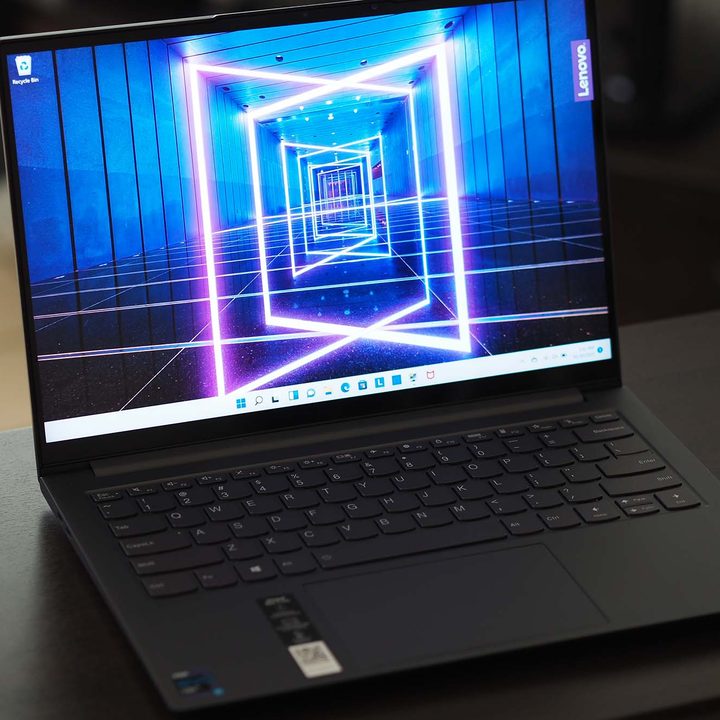Lenovo IdeaPad Slim 7i Pro sitting angled on a table.