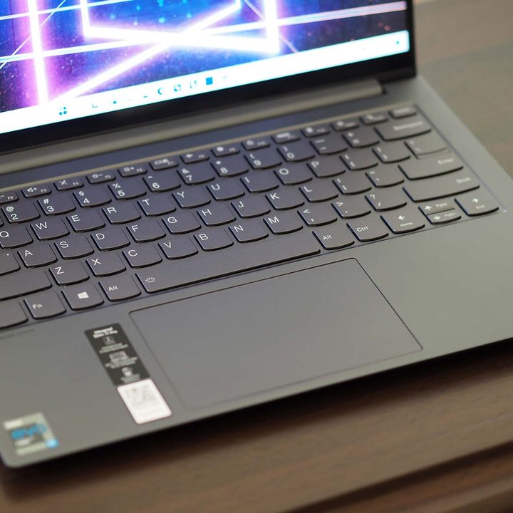 The Lenovo IdeaPad Slim 7i Pro's keyboard and trackpad.