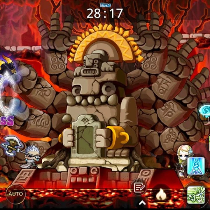 Maplestory players fighting in a cave.