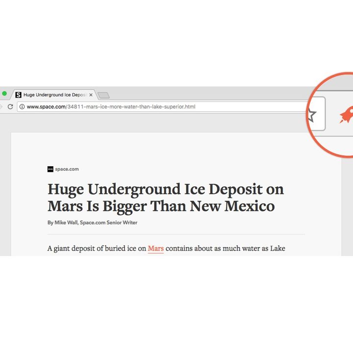 Mercury Reader screenshot highlighting the browser extension's icon.