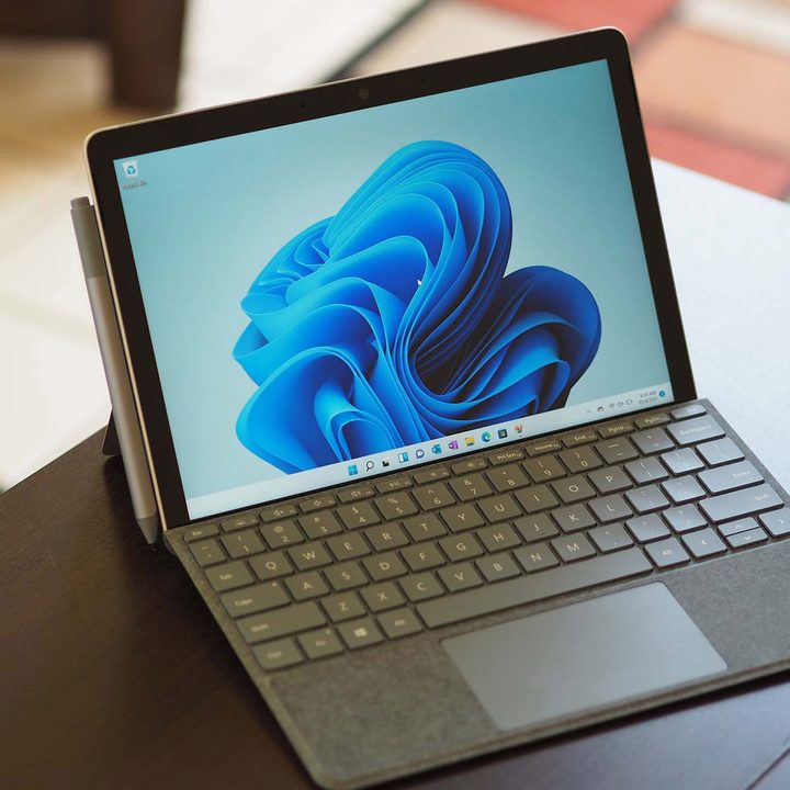 Microsoft Surface Go 3 sitting on table.
