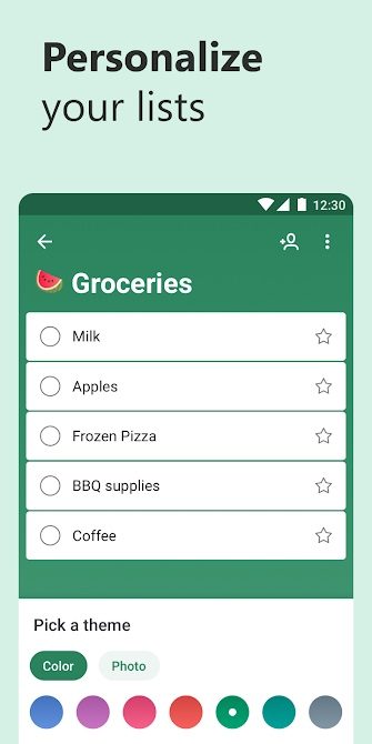 Microsoft To Do grocery list.