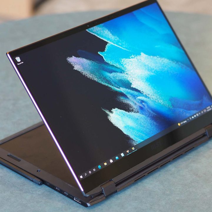 MSI Summit E16 Flip folded backwards.