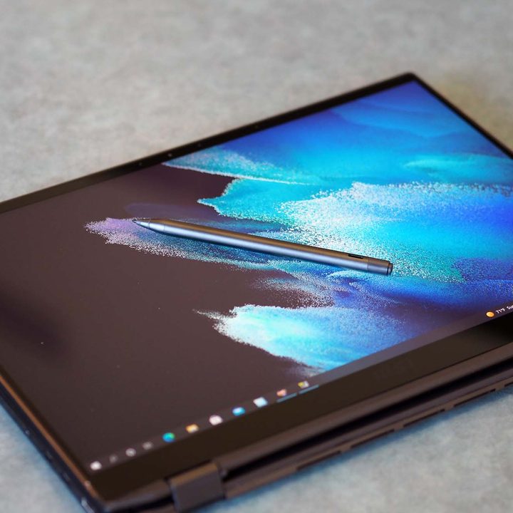 Tablet mode and stylus on the MSI Summit E16 Flip.