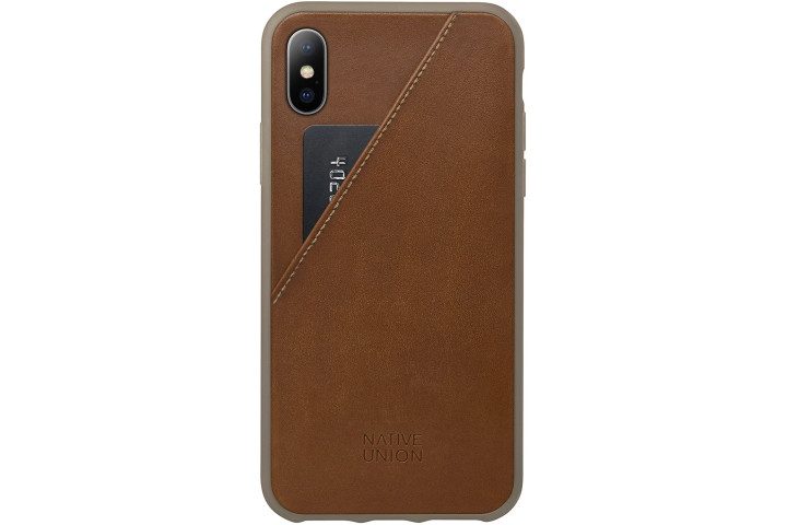 Native Union Clic Card Case in brown for iPhone X.
