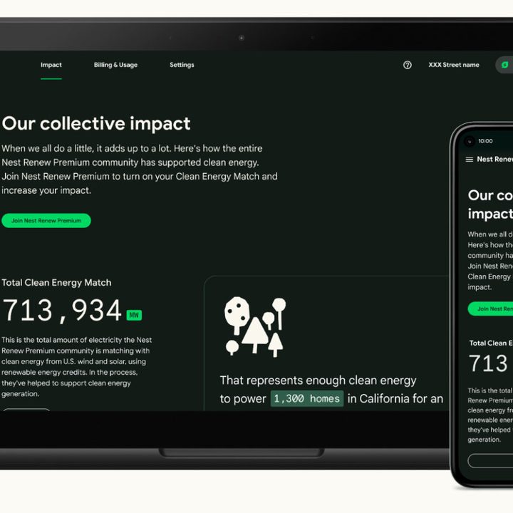 Nest Renew dashboard showing emissions savings.