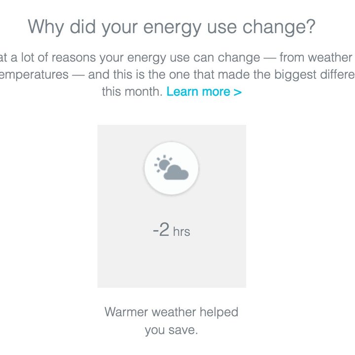 Nest report on why energy use changed.