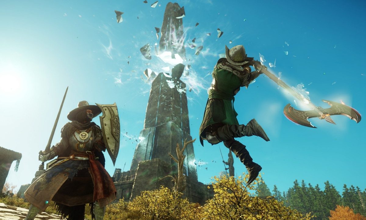 Two players fighting in New World.