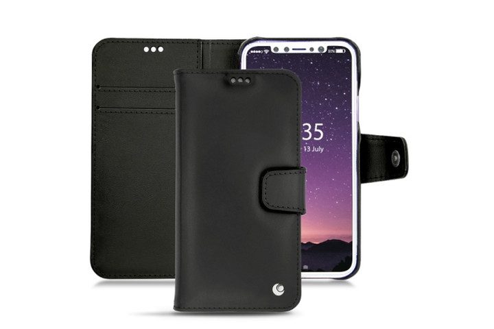 Noreve Tradition B Leather Wallet Case in black for iPhone X.