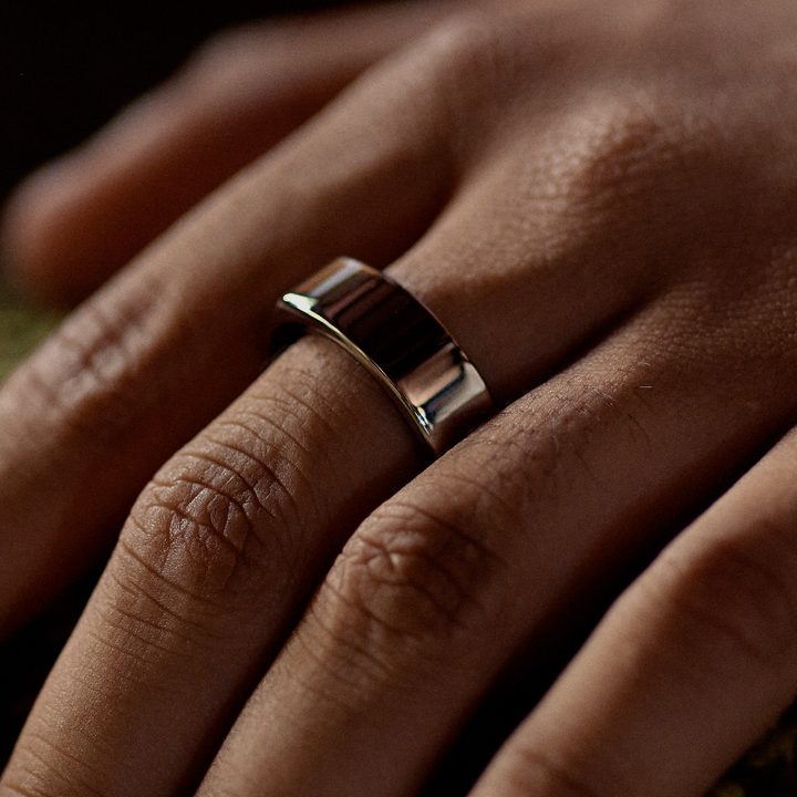 Oura Ring on finger.