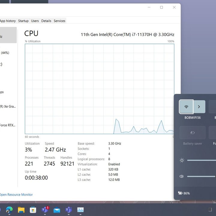 The CPU in Windows 11.