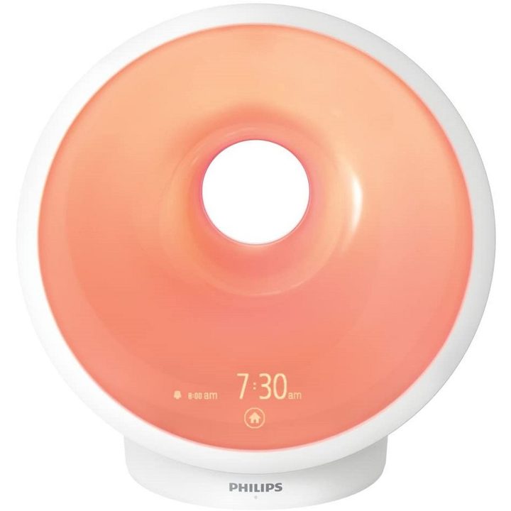 The Philips SmartSleep sleep and wake-up light in sunset mode.