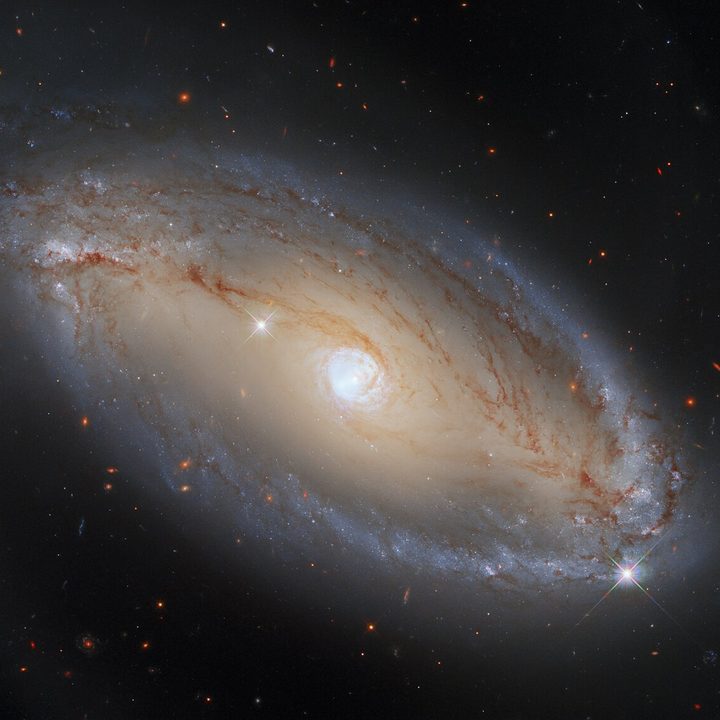 A spiral galaxy around 130 million light-years from Earth, captured using Hubble’s Wide Field Camera 3.