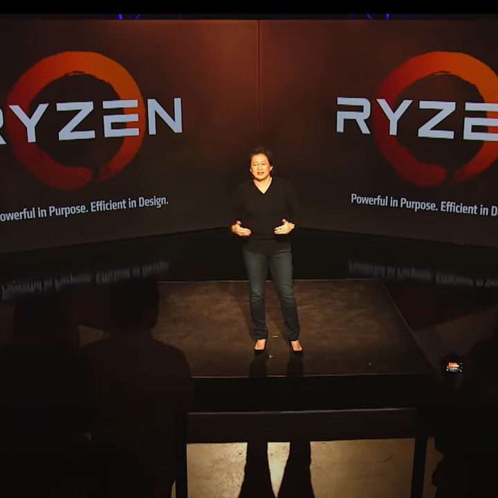 Dr. Lisa Su, the CEO of AMD, on a stage revealing Ryzen news.
