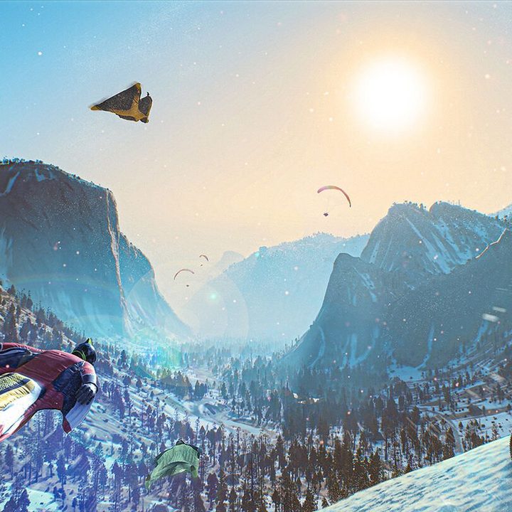 Riders looks out on a snowy horizon in Riders Republic.