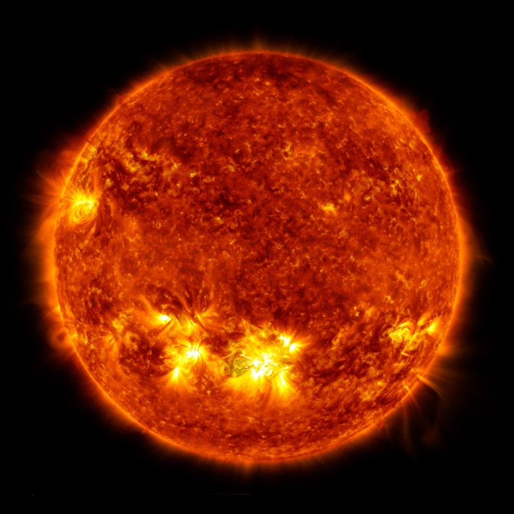 An X1.0 class solar flare flashes in the center of the Sun on Oct. 28, 2021.