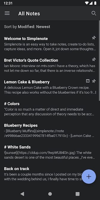 Simplenote app.