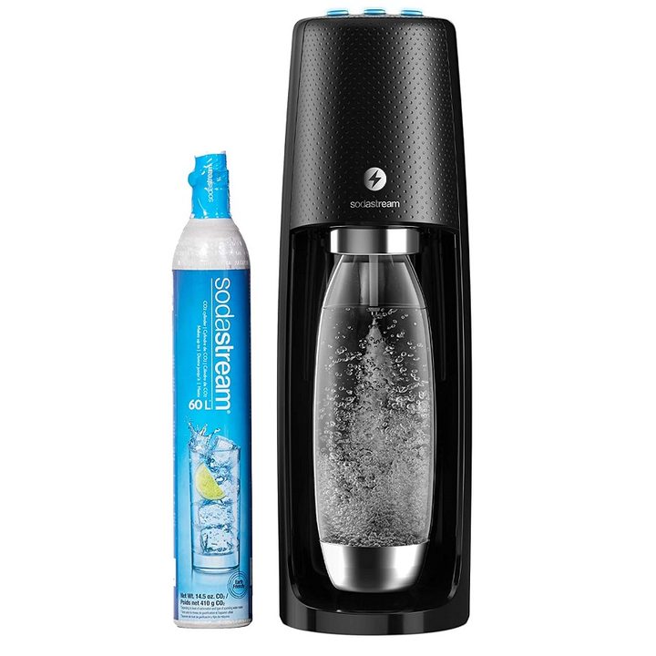 The Sodastream Fizzi One Touch in the process of making sparkling water.