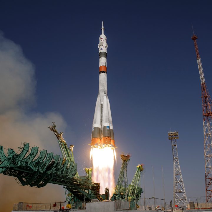 The Soyuz MS-18 rocket is launched with Expedition 65 NASA astronaut Mark Vande Hei, Roscosmos cosmonauts Pyotr Dubrov and Oleg Novitskiy, Friday, April 9, 2021, at the Baikonur Cosmodrome in Kazakhstan.