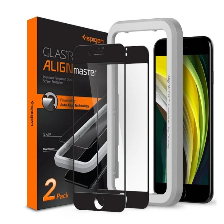 Spigen AlignMaster GLAS.tR Full Cover for iPhone SE (2020).