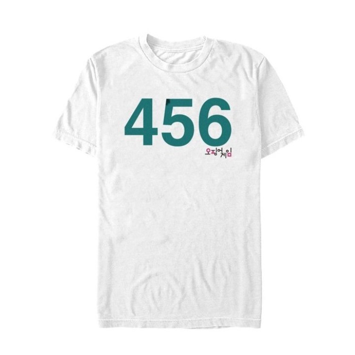 Squid Game Player 456 graphic tee in white.