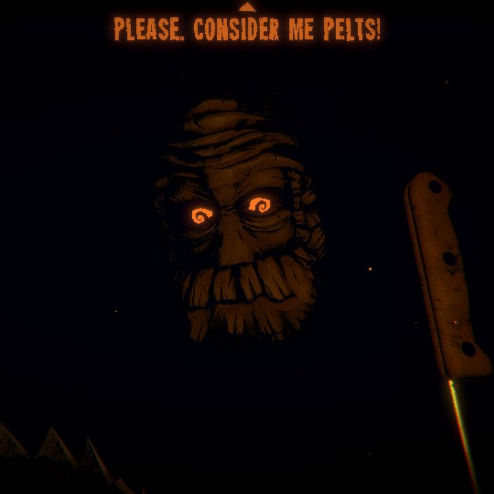 An NPC in Inscryption asks players to buy pelts.