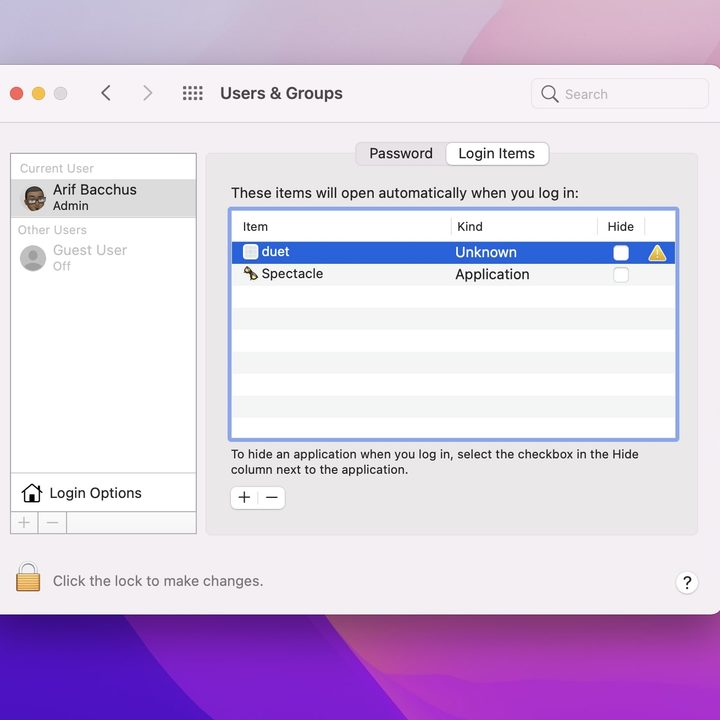 Removing startup programs on MacOS.