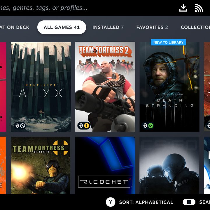 Steam deck grading shown in Steam's library.