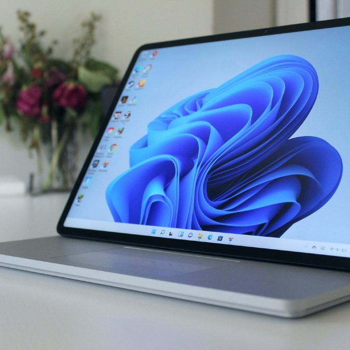 The Surface Laptop Studio pulled forward in Stage Mode.