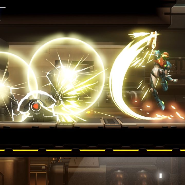 Samus melee attacks an enemy in Metroid Dread.