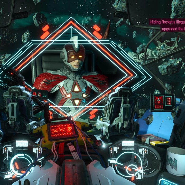 The Guardians of the Galaxy in the Milano cockpit.
