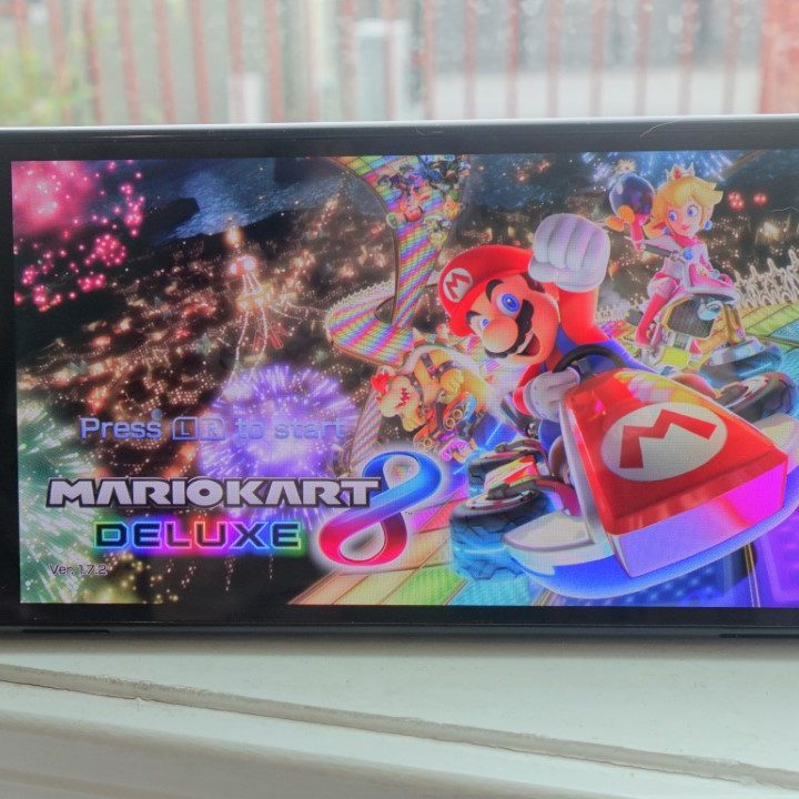 Mario Kart 8 Deluxe running on a Nintendo Switch OLED.