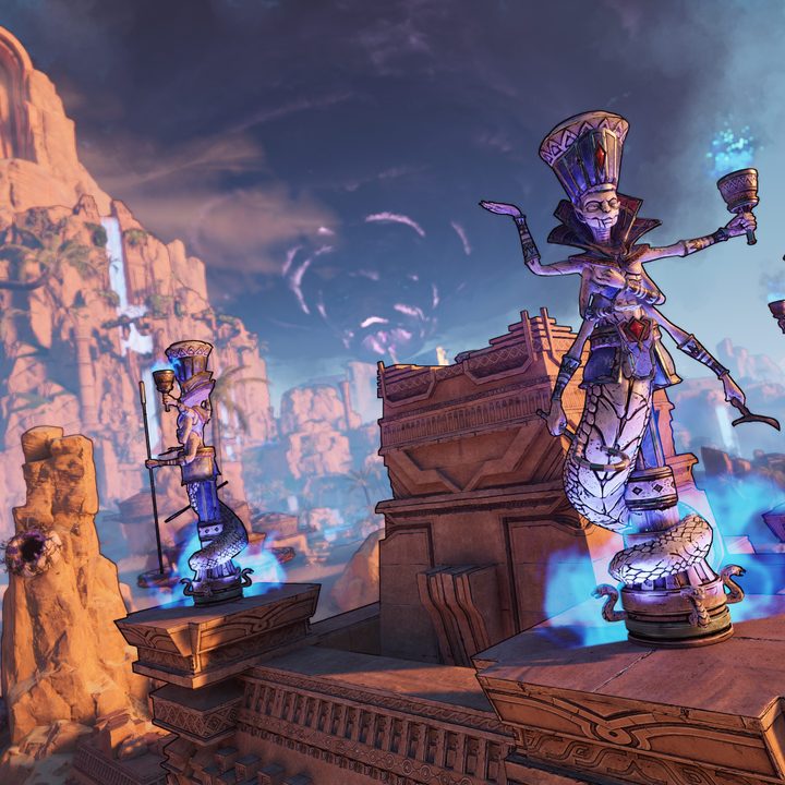 Serpent towers pose outside of Sunfang Oasis.