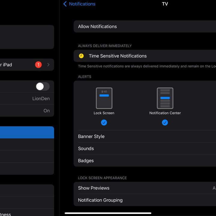 Apple TV+ notification settings.