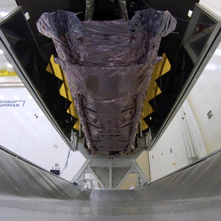 TheJames Webb telescope packed in its protective transport container.