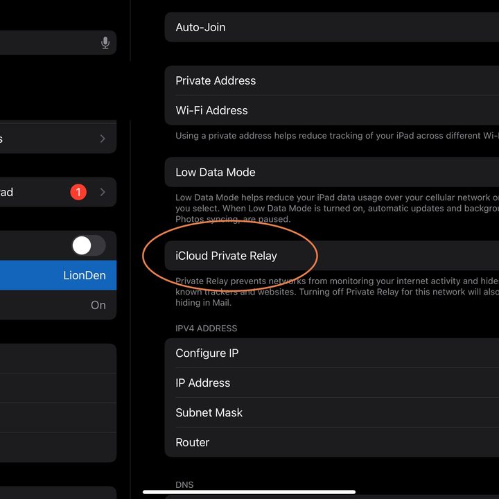 Wi-Fi Settings Private Relay iPadOS.