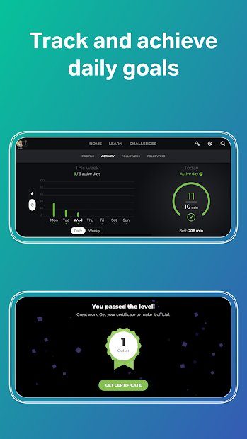 Yousician app goal tracking.