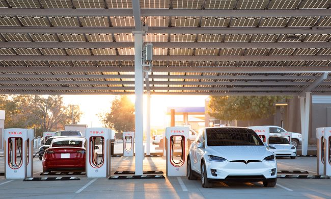 Tesla cars at Superchargers