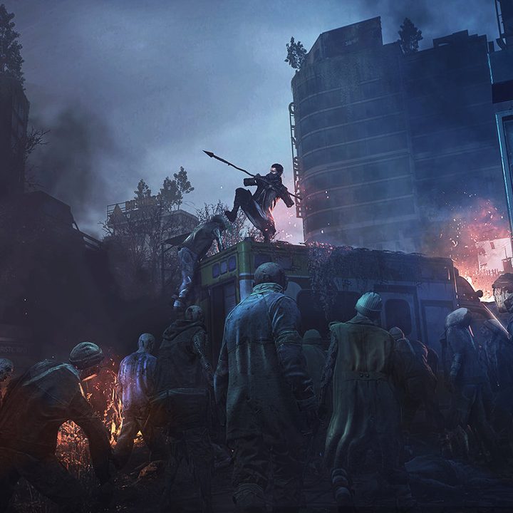 A character looks down at a horde of the undead in Dying Light 2.
