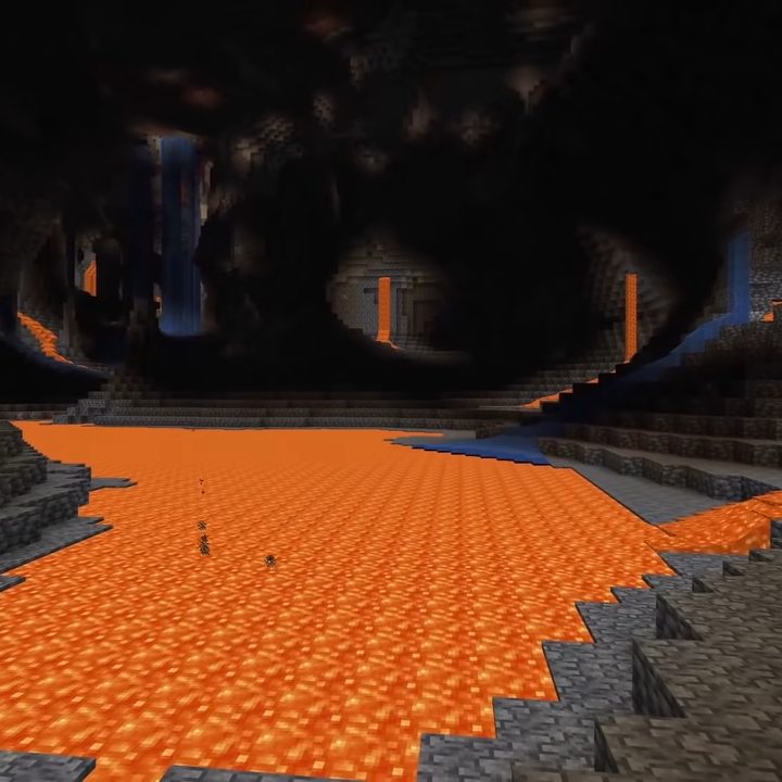 A cave with a lake of lava.