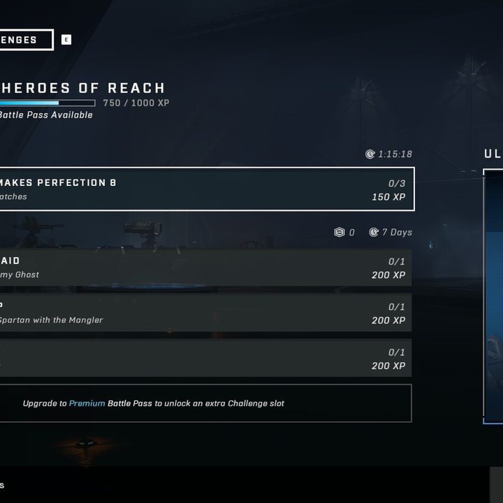 Halo Infinite's battle pass challenge screen.
