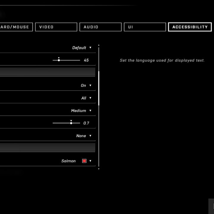 The accessibility menu in Halo Infinite.