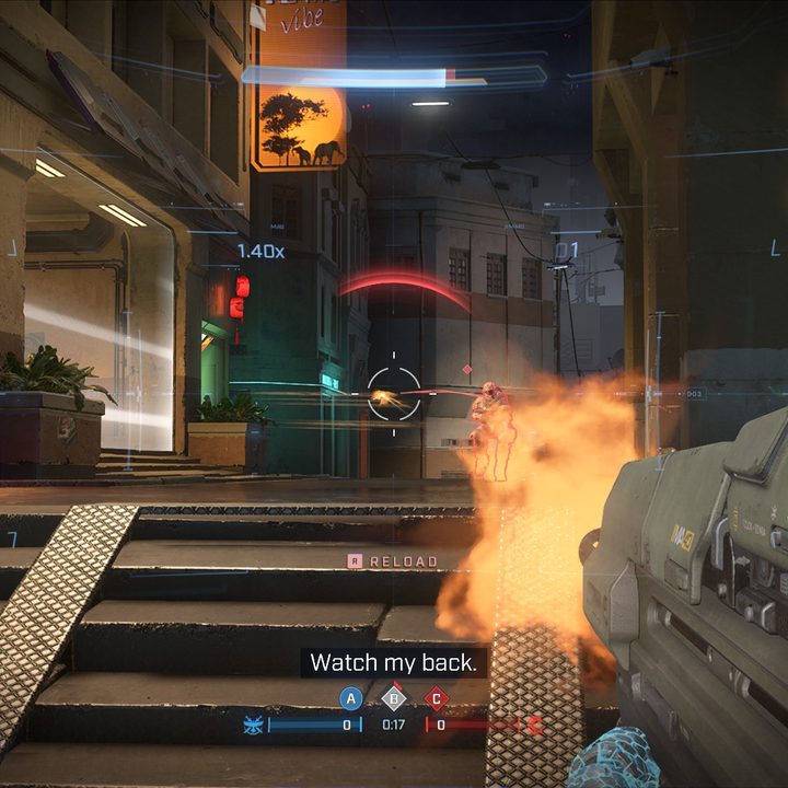 Firing an assault rifle in Halo Infinite.
