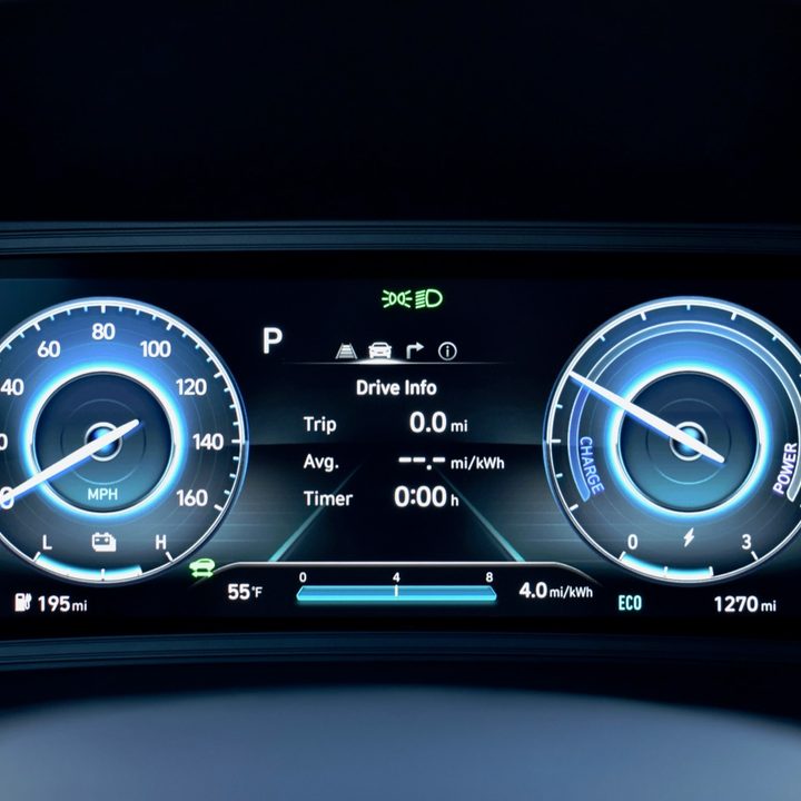 The 2022 Hyundai Kona Electric's instrument cluster.
