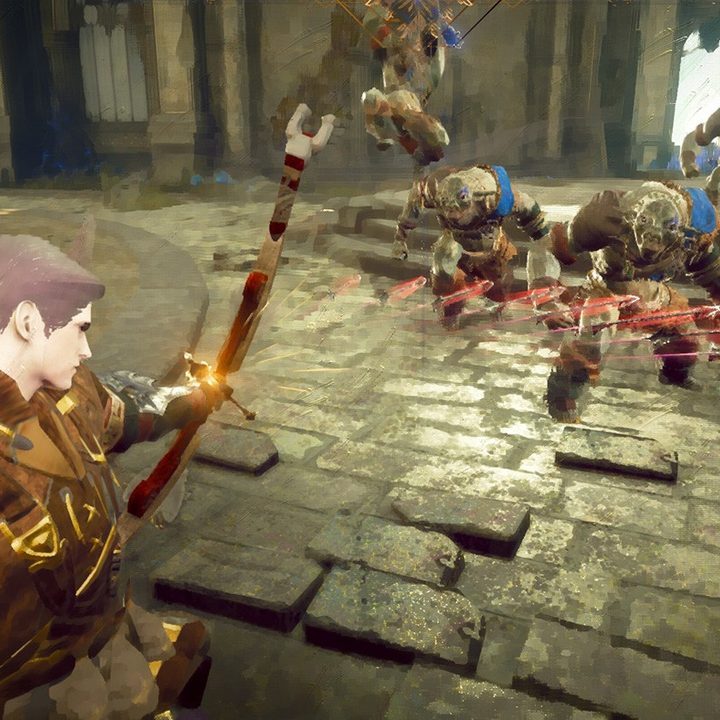 Character fighting enemies in Babylon's Fall.