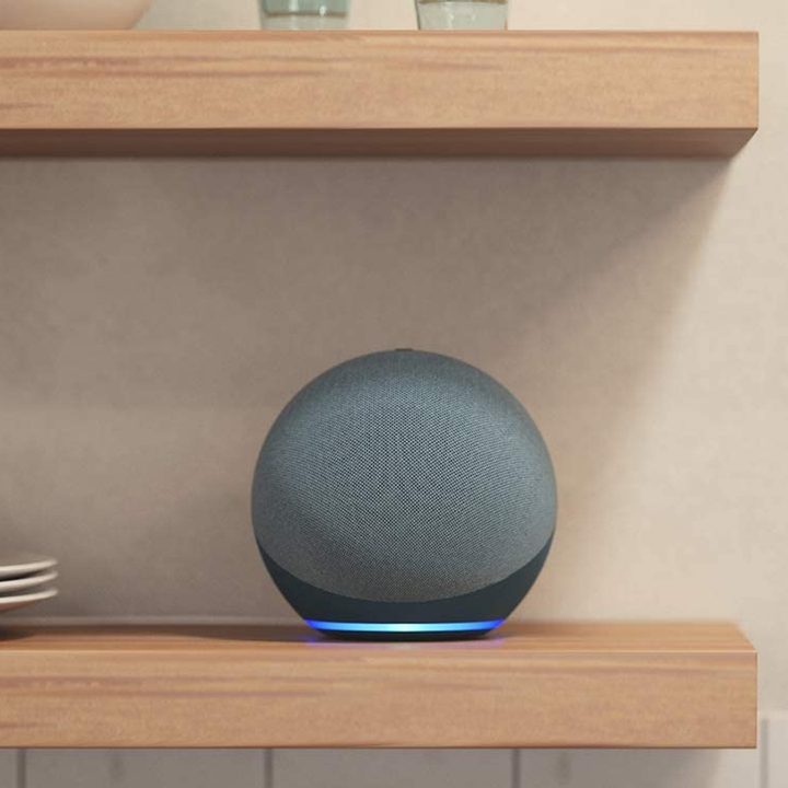 Amazon Echo (4th Gen) on a kitchen counter.