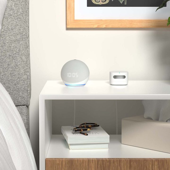 Amazon Smart Air Quality Monitor on side table.